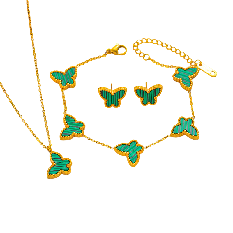 Set Fluture Verde Auriu