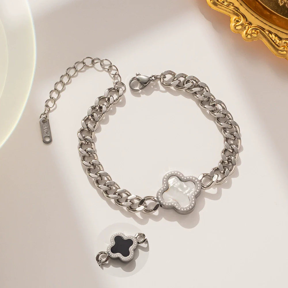 Brățară Argintie cu Lanț Gros și Trifoi