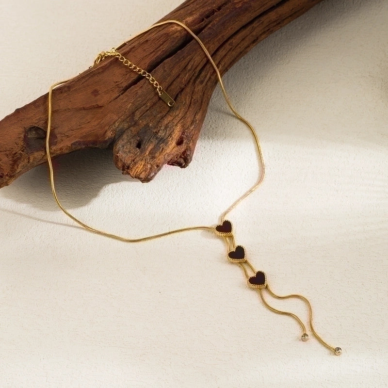 Colier Triple Black Hearts Auriu