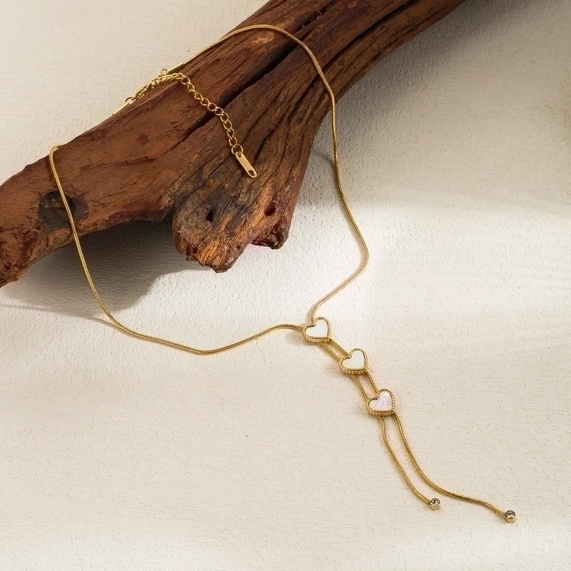 Colier Triple White Hearts Auriu